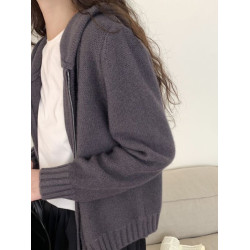 氣質連帽針織開衫女春秋冬韓版上衣拉鍊衛衣外套曡穿寬鬆顯瘦毛衣