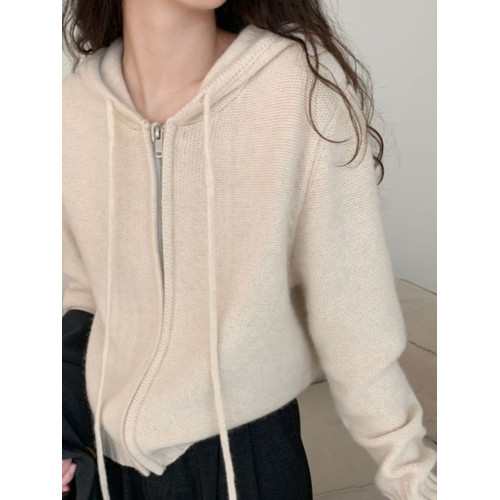 氣質連帽針織開衫女春秋冬韓版上衣拉鍊衛衣外套曡穿寬鬆顯瘦毛衣