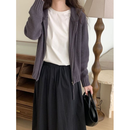 氣質連帽針織開衫女春秋冬韓版上衣拉鍊衛衣外套曡穿寬鬆顯瘦毛衣