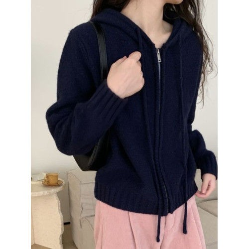 氣質連帽針織開衫女春秋冬韓版上衣拉鍊衛衣外套曡穿寬鬆顯瘦毛衣