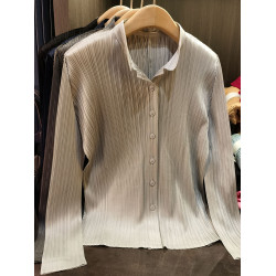 高級感修身褶皺純色襯衫女春秋新款百搭垂墜感長袖抗皺襯衣