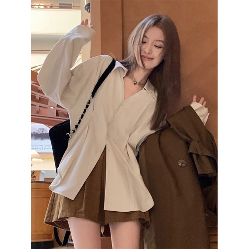 暗條紋收腰襯衫女裝新款早春夏防曬上衣曡穿內搭打底襯衣外套秋冬