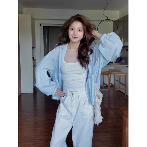 藍色防曬衣女款2025新款夏季戶外山系輕薄透氣沖鋒衣薄外套登山服