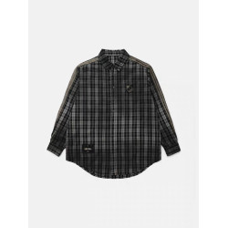 Badblood美式復古格子襯衫女做舊91貼布綉繙領格紋襯衣寬鬆情侶款