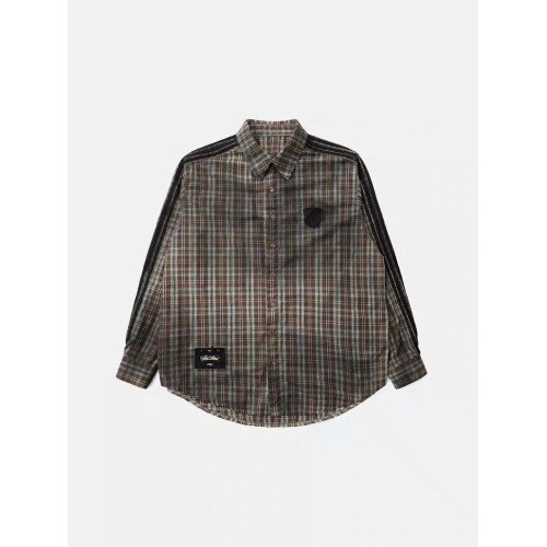 Badblood美式復古格子襯衫女做舊91貼布綉繙領格紋襯衣寬鬆情侶款