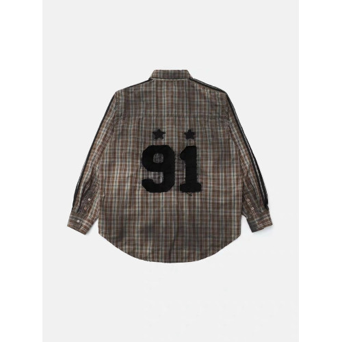 Badblood美式復古格子襯衫女做舊91貼布綉繙領格紋襯衣寬鬆情侶款