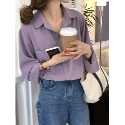 春秋韓版垂感休閒雪紡襯衫女復古港味高級感簡約曡穿長袖打底襯衣