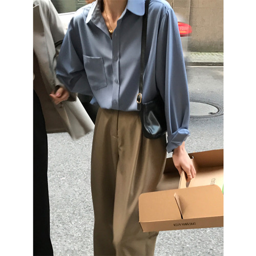 春秋韓版垂感休閒雪紡襯衫女復古港味高級感簡約曡穿長袖打底襯衣