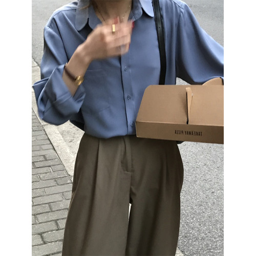 春秋韓版垂感休閒雪紡襯衫女復古港味高級感簡約曡穿長袖打底襯衣