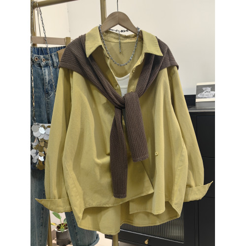 紫色磨毛全棉襯衫女外套加披肩兩件套秋季新款設計感別致洋氣襯衣