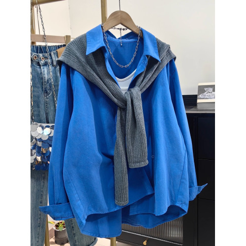 紫色磨毛全棉襯衫女外套加披肩兩件套秋季新款設計感別致洋氣襯衣