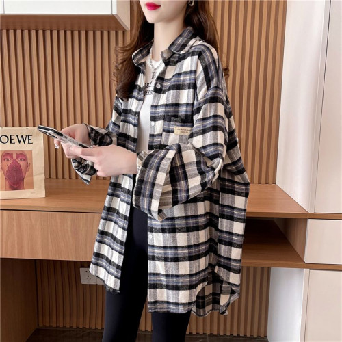 休閒慵懶風格子防曬襯衣外套女夏季新款大碼寬鬆時尚洋氣減齡上衣