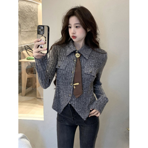 學院風坑條針織修身襯衫早秋chic韓系穿搭甜辣上衣設計感小衆女款