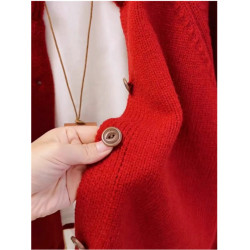 韓系慵懶風復古高級感紅色針織毛衣開衫女秋冬季洋氣減齡外套上衣