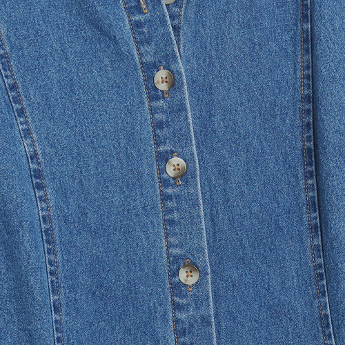 100%棉純色休閒時尚簡約寬鬆顯瘦牛仔裙 單排釦側口袋連衣裙