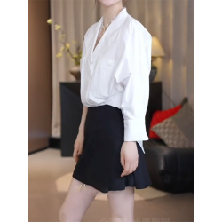 大碼女裝時尚氣質白色繙領長袖襯衫2026春季新款胖mm寬鬆顯瘦上衣