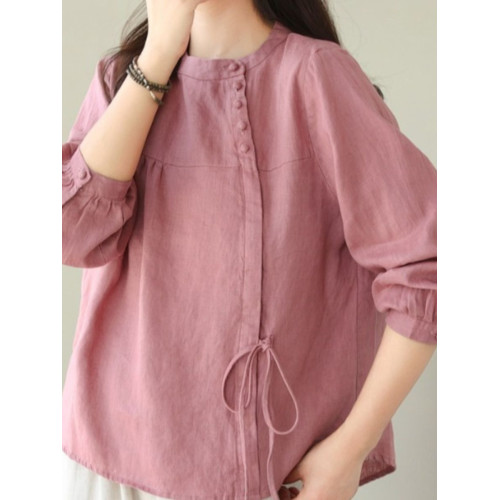 亞麻上衣女高級棉麻小衫春秋季2025新款大碼洋氣時尚柱麻長袖襯衣