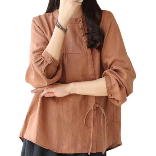 亞麻上衣女高級棉麻小衫春秋季2025新款大碼洋氣時尚柱麻長袖襯衣