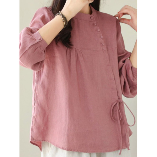 亞麻上衣女高級棉麻小衫春秋季2025新款大碼洋氣時尚柱麻長袖襯衣