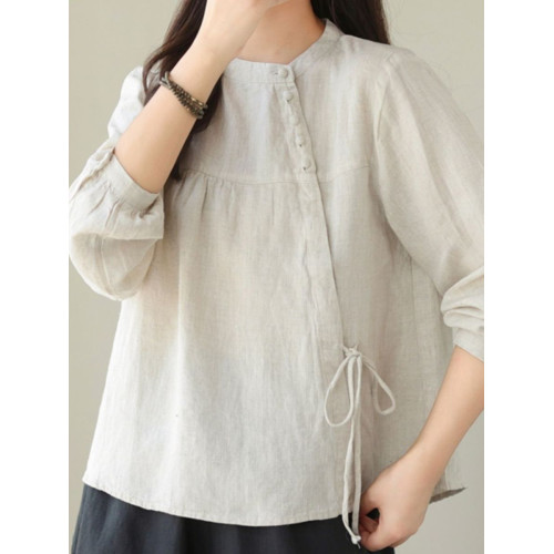 亞麻上衣女高級棉麻小衫春秋季2025新款大碼洋氣時尚柱麻長袖襯衣