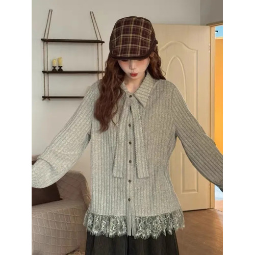 大碼蕾絲花邊繙領長袖襯衫女2026秋季新款高級感寬鬆顯瘦襯衣上衣