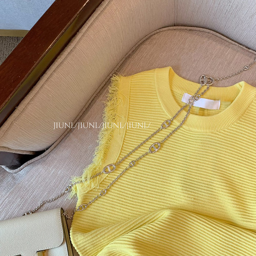 專櫃撤廻剪標法式黃色小香風針織背心女夏季新款外穿高級無袖上衣