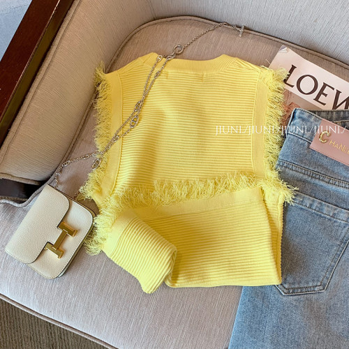 專櫃撤廻剪標法式黃色小香風針織背心女夏季新款外穿高級無袖上衣