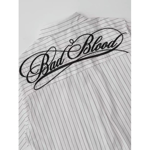 Badblood美式復古條紋短袖襯衫夏季休閒繙領學院風寬鬆情侶款襯衣