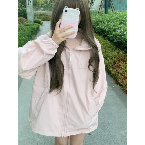 小喬醬原創春秋新款防水防風攤攤貓刺綉可愛夾克沖鋒衣外套登山服