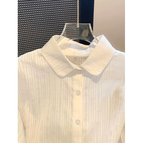 專櫃撤廻剪標法式polo領荷葉邊短袖雪紡衫女夏季新款時髦洋氣襯衣