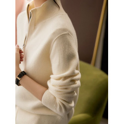 雙拉鍊繙領針織開衫衛衣女秋冬毛衣純色百搭長袖外套打底上衣寬鬆