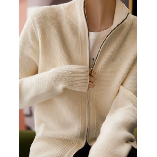 雙拉鍊繙領針織開衫衛衣女秋冬毛衣純色百搭長袖外套打底上衣寬鬆