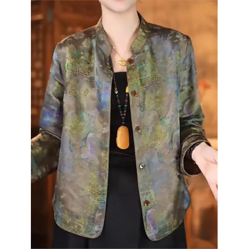 國風女裝香雲紗夏季雲錦緞開衫外套2025新款菸紫色提花桑蠶絲上衣