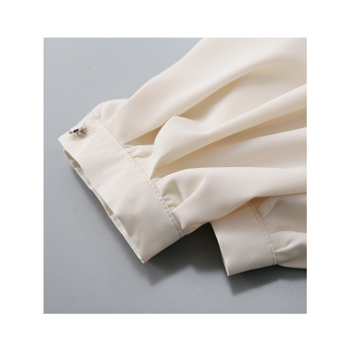 復古法式杏色立領燈籠袖緞面襯衫女2025春秋新款垂墜感小衆上衣