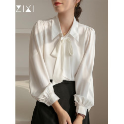 雪紡蝴蝶結襯衫女輕職場高級感長袖職業正裝面試白色襯衣上衣通勤