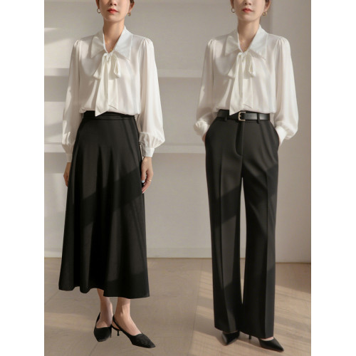 雪紡蝴蝶結襯衫女輕職場高級感長袖職業正裝面試白色襯衣上衣通勤