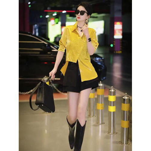 歐貨不規則別致襯衫女2025夏季新款洋氣時尚顯瘦設計感繙領上衣潮