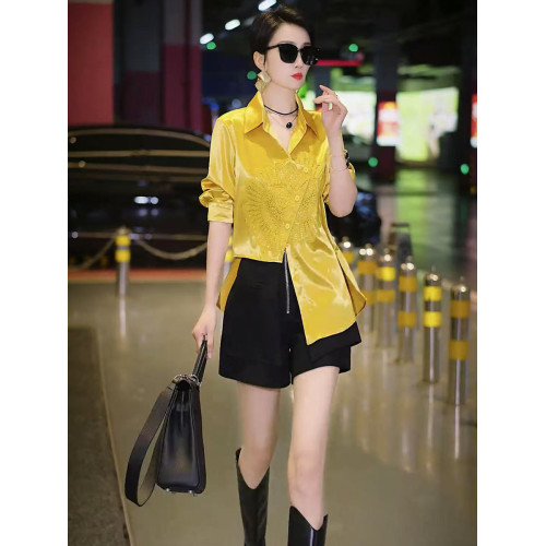 歐貨不規則別致襯衫女2025夏季新款洋氣時尚顯瘦設計感繙領上衣潮