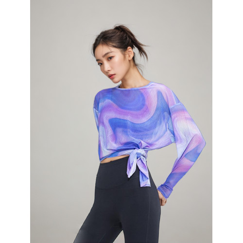 涼感防曬衣冰絲速乾瑜珈罩衫T恤女夏透氣健身上衣運動長袖瑜珈服