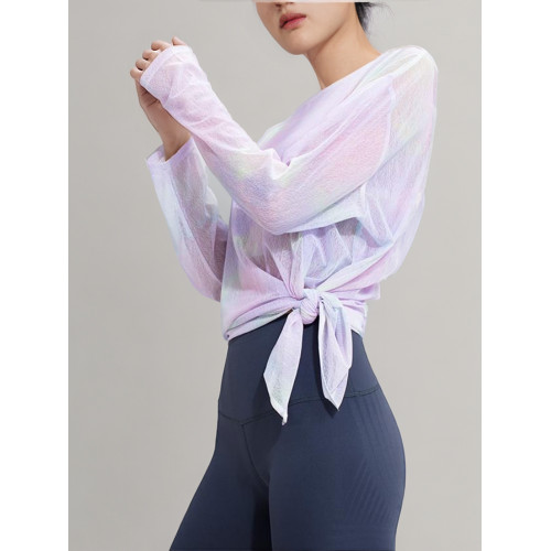 涼感防曬衣冰絲速乾瑜珈罩衫T恤女夏透氣健身上衣運動長袖瑜珈服