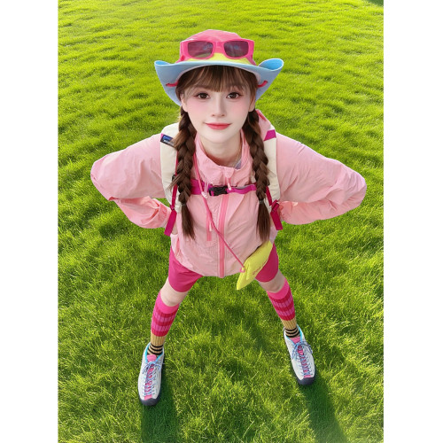 多巴胺穿搭女套裝夏季戶外輕薄防曬衣短褲搭配一整套戶外登山外套