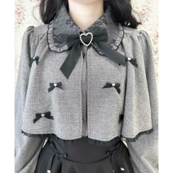 日系量産型新款可愛甜美短鬥篷披肩小領結育克娃娃領拼接1615襯衫