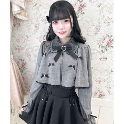 日系量産型新款可愛甜美短鬥篷披肩小領結育克娃娃領拼接1615襯衫