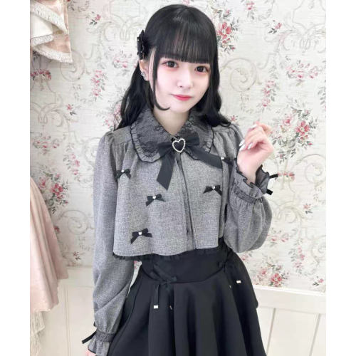 日系量産型新款可愛甜美短鬥篷披肩小領結育克娃娃領拼接1615襯衫 日系量産型新款可愛甜美短鬥篷披肩小領結育克娃娃領拼接1615襯衫