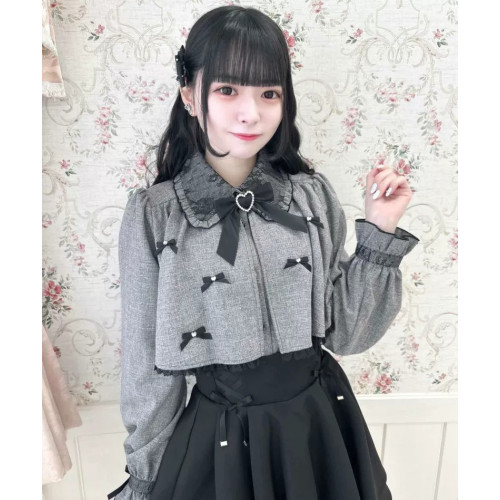 日系量産型新款可愛甜美短鬥篷披肩小領結育克娃娃領拼接1615襯衫