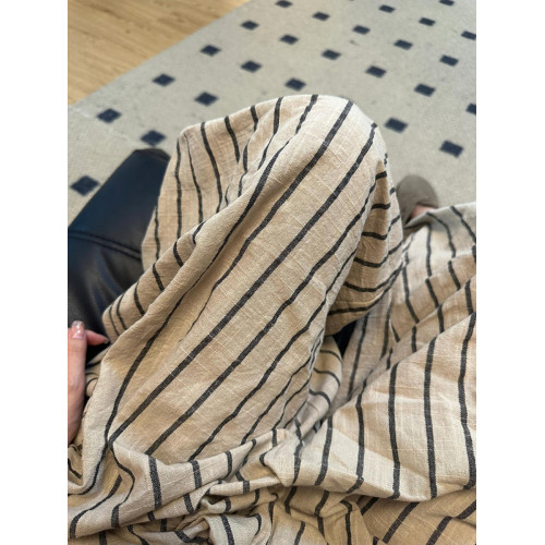 日系棉麻條紋褲女夏季山本褲慵懶休閒松弛感褲子涼涼褲亞麻濶腿褲