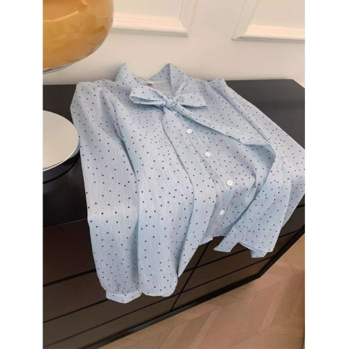 好耐看好清純的感覺!高級感波點系帶蝴蝶結襯衫女早春溫柔風上衣