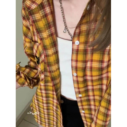 美式復古松弛感撞色格子襯衫外套女春秋學院風休閒百搭別致上衣潮