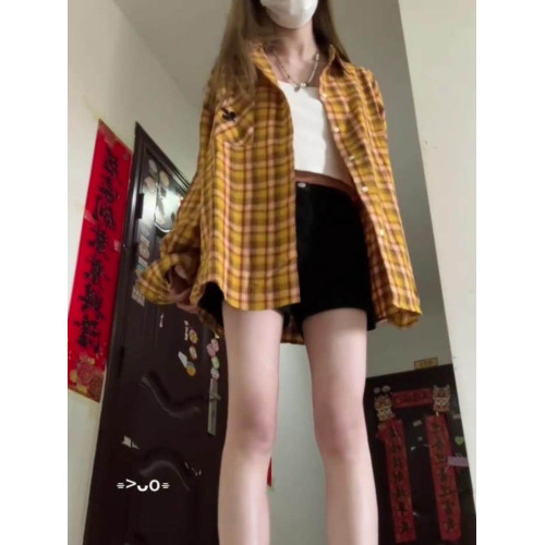 美式復古松弛感撞色格子襯衫外套女春秋學院風休閒百搭別致上衣潮