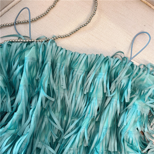 專櫃撤廻剪標名媛性感流蘇吊帶背心女夏季新款外穿超漂亮別致上衣